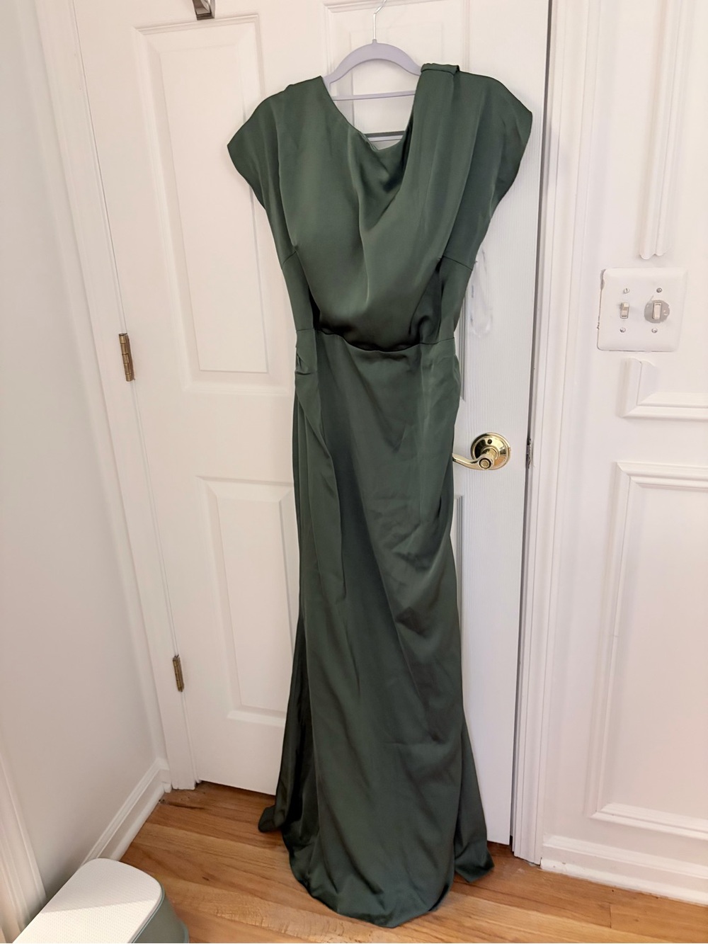 AW Bridal Elegant Olive Green Satin Gown